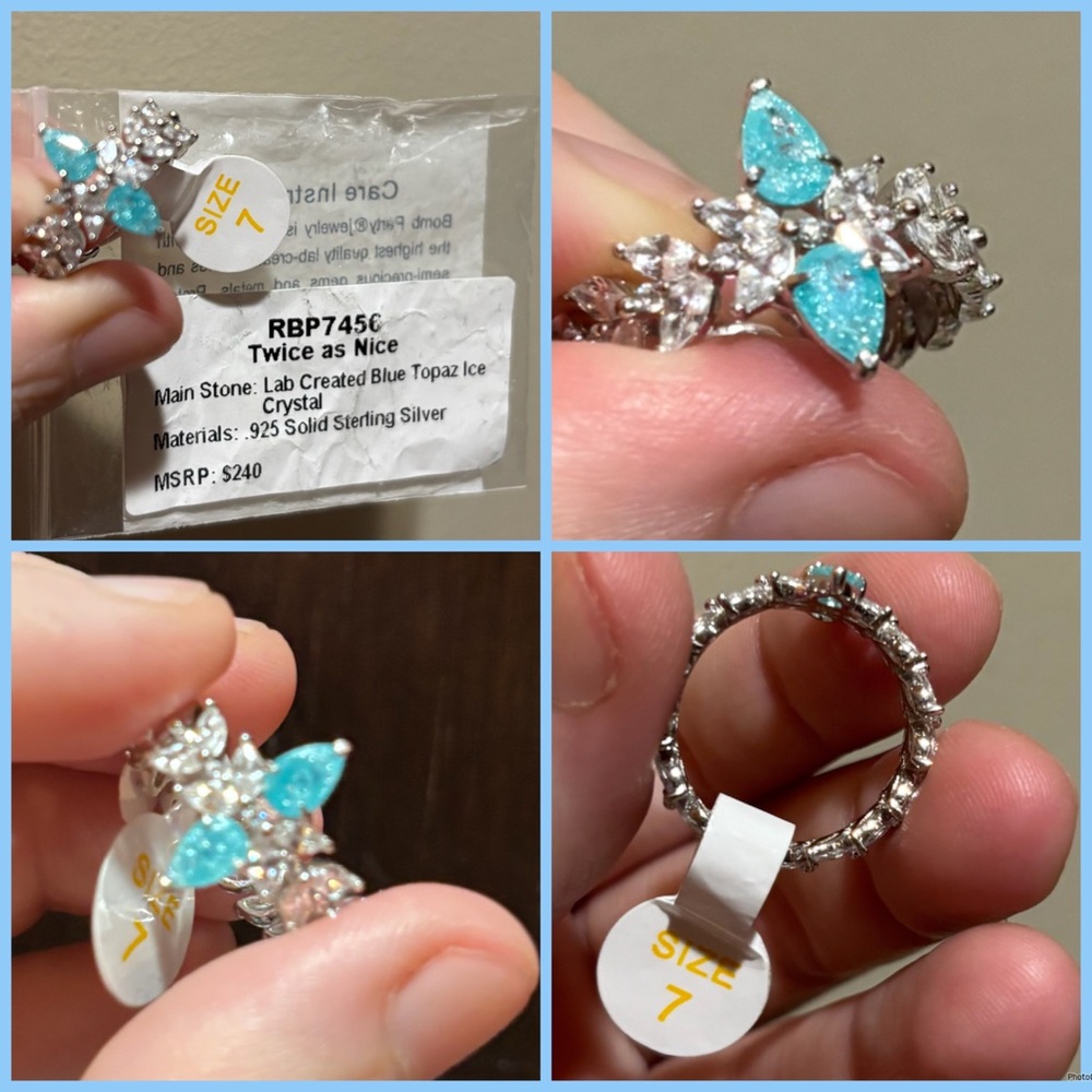 NWT Blue Topaz Ice Crystal 925 Sterling Size 7, Bomb Party $240 Unicorn 🦄